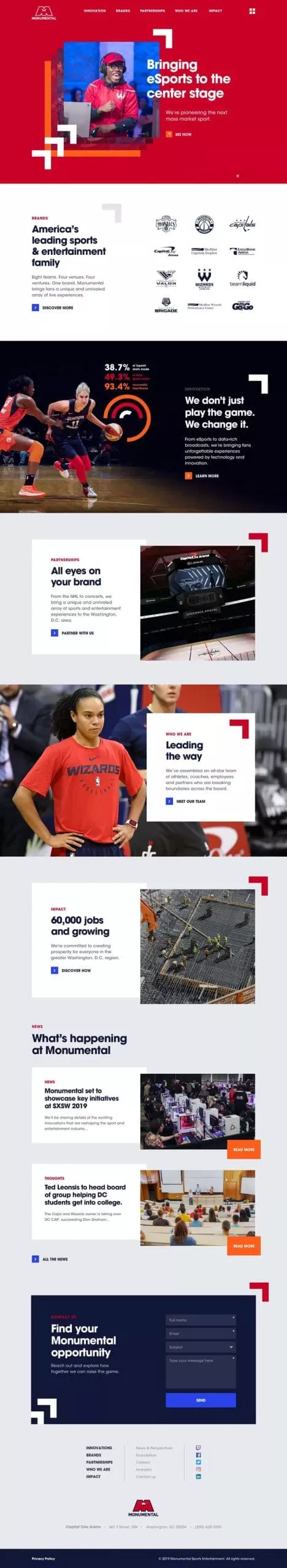 Long-form Monumental website design with sports stories and photography