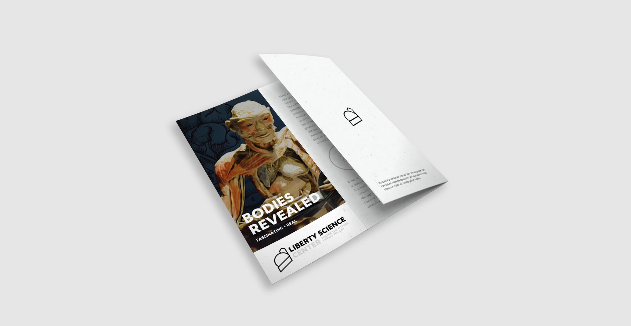 Liberty Science Center brochure study with exhibition photography