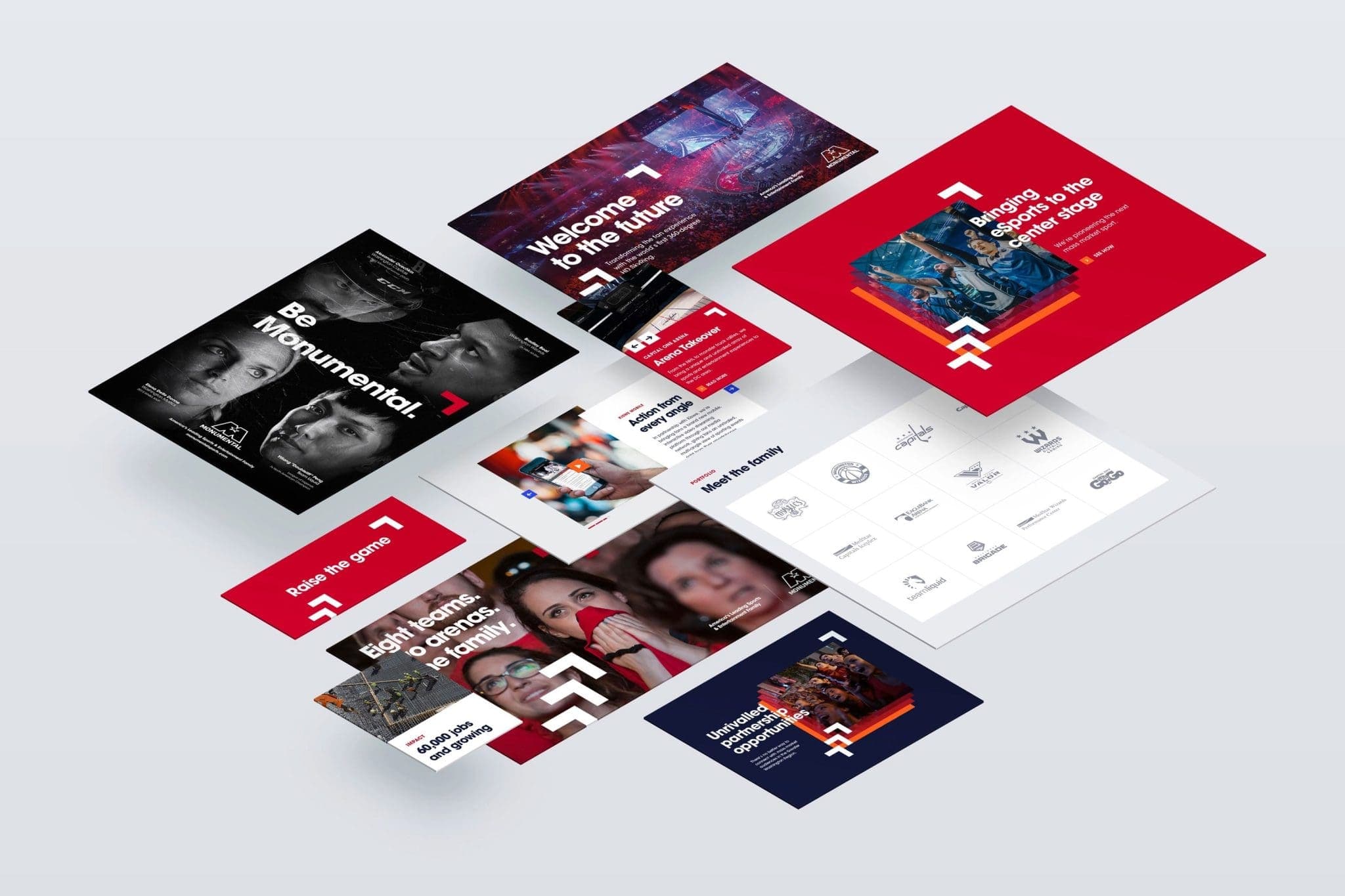 Monumental identity applications arranged in an angled grid