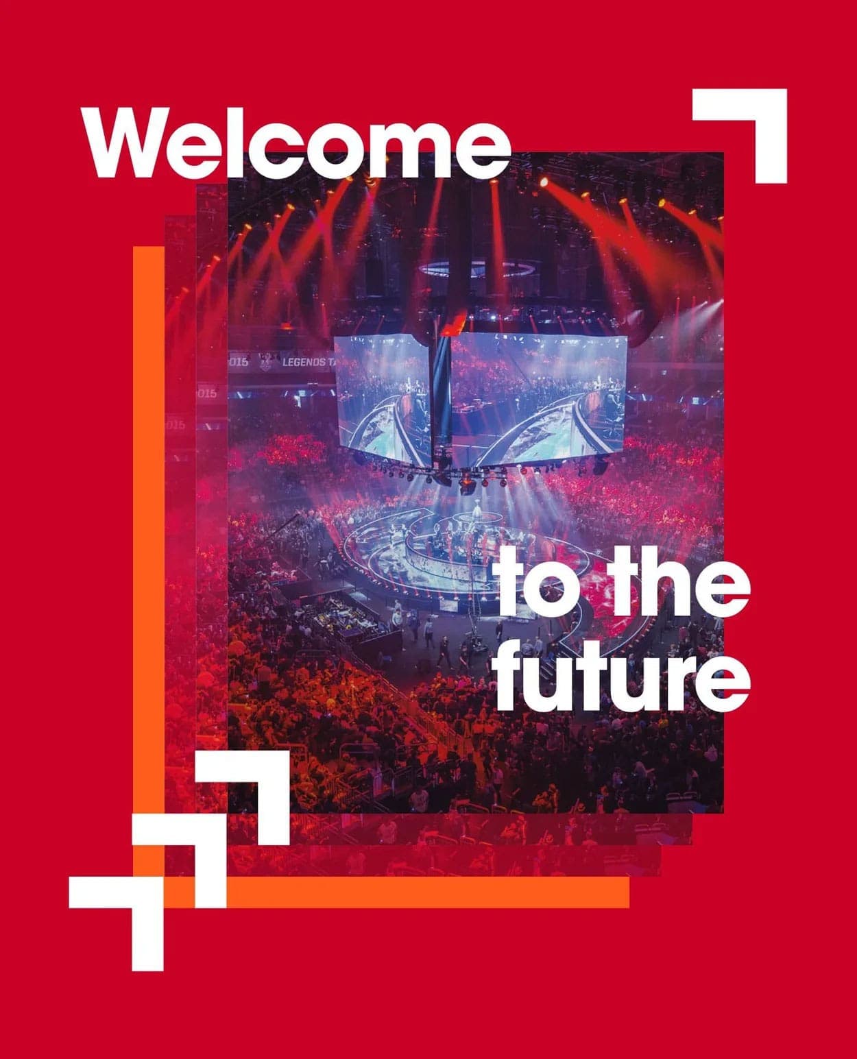 Red Monumental poster with arena photography and rising graphic frames